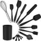 Silicone Spatula, 15 PCS Rubber Spatula Black Silicone Spatulas Heat Resistant for Non Stick Cookware, Baking Spatula Set with Holder & Measuring Spoons & Egg Separator, Healthy & Easy Clean