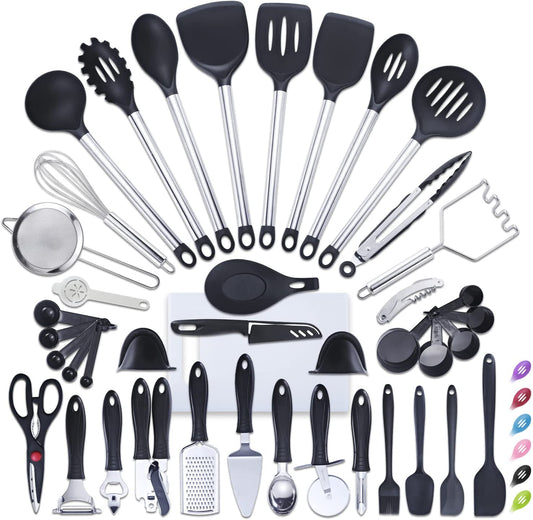 Veica,Kithcen Utensil Set 42 Cooking Utensils Set Nylon and Stainless Steel Utensils Set Kitchen Tool Set,Baking Set Kitchen Set Spatula Set Kitchen Gadgets Kitchen Tools Kitchen Accessories Black