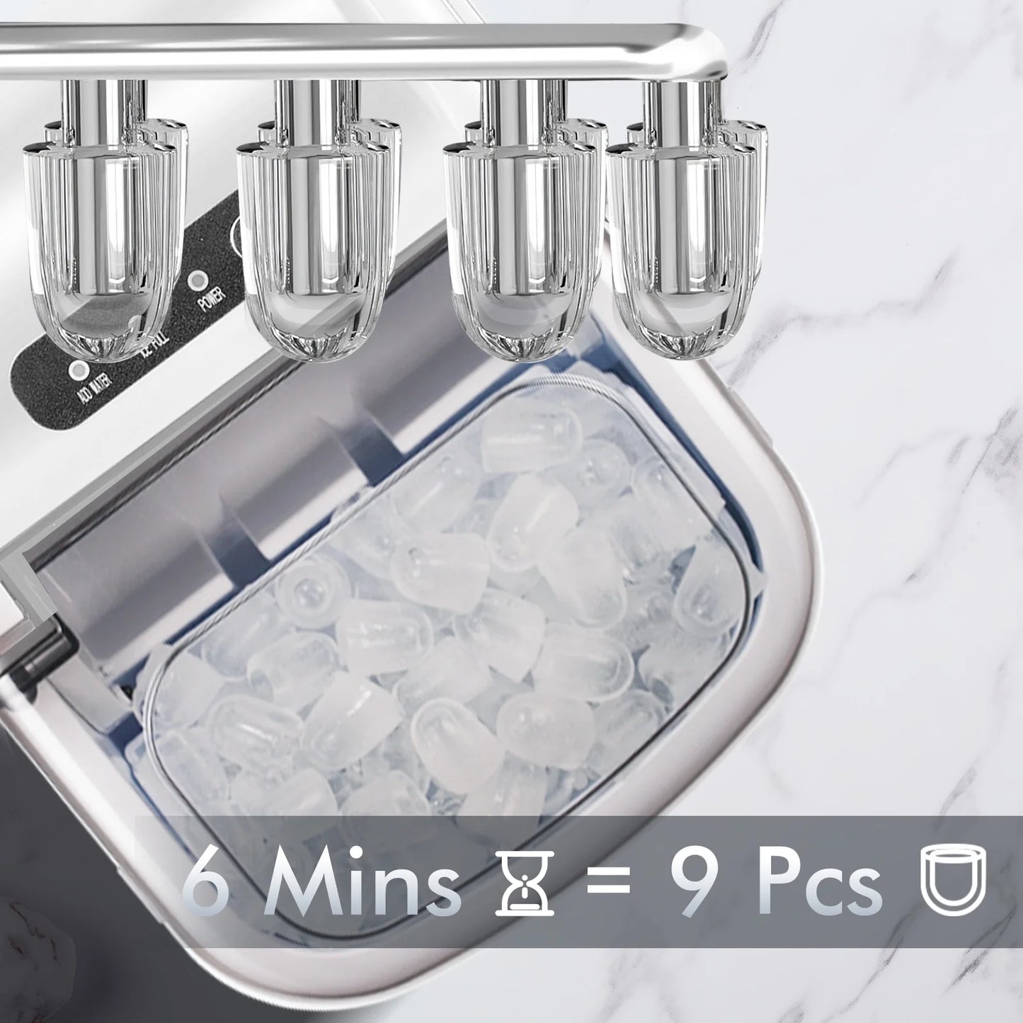 26 Lbs/24H Countertop Ice Maker Machine, 9 Bullet-Shaped Ice in 6 Min, Auto-Cleaning, White