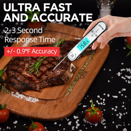 Digital Cooking Thermometer, Accurate & Waterproof Instant Read Meat Thermometer with Backlit, Calibration, Probe, Food Thermometer for Kitchen, Grilling, Candy, BBQ, Oil Fry, Baking