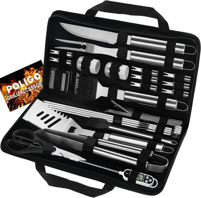 29 PCS BBQ Grill Accessories Stainless Steel BBQ Tools Grilling Tools Set with Storage Bag for Christmas Dads Birthday Presents - Camping Grill Utensils Set Ideal Grilling Gifts for Men Women