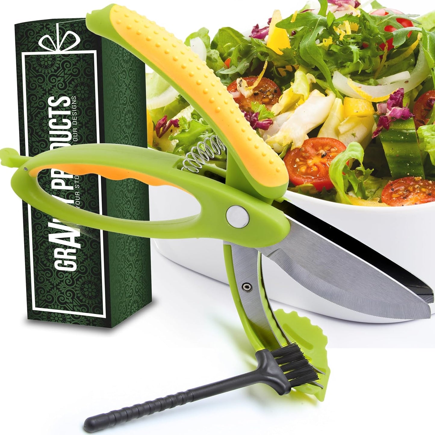 Salad Scissor Chopper, Stainless Steel Vegetable Slicer and Fruit Cutter, Salad Chopper, Heavy Duty Kitchen Salad Scissors, Multifunction Double Blade Salad Cutting Tool Ner Large or Snap Cutter