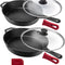 Cast Iron Skillet Set - 10" + 12" Frying Pan + Glass Lids + 2 Handle Cover Grips - Pre-Seasoned Oven Cookware - Indoor/Outdoor Use - Grill, Stovetop, Induction, BBQ, Camping, Fire Use