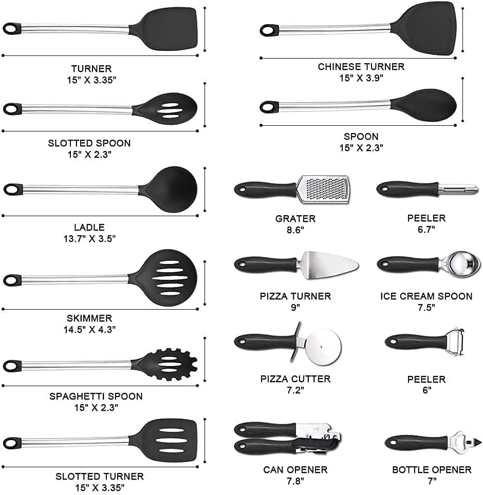 Veica,Kithcen Utensil Set 42 Cooking Utensils Set Nylon and Stainless Steel Utensils Set Kitchen Tool Set,Baking Set Kitchen Set Spatula Set Kitchen Gadgets Kitchen Tools Kitchen Accessories Black