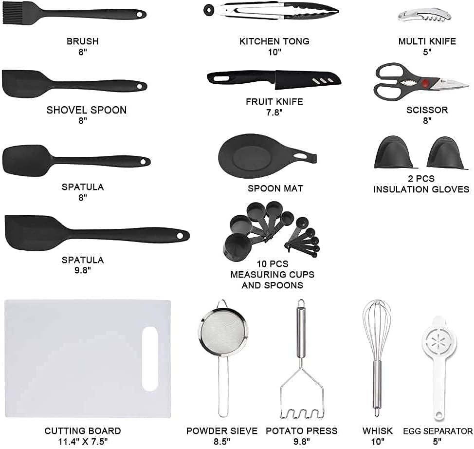 Veica,Kithcen Utensil Set 42 Cooking Utensils Set Nylon and Stainless Steel Utensils Set Kitchen Tool Set,Baking Set Kitchen Set Spatula Set Kitchen Gadgets Kitchen Tools Kitchen Accessories Black