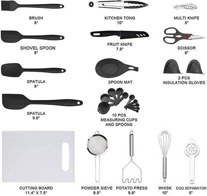 Veica,Kithcen Utensil Set 42 Cooking Utensils Set Nylon and Stainless Steel Utensils Set Kitchen Tool Set,Baking Set Kitchen Set Spatula Set Kitchen Gadgets Kitchen Tools Kitchen Accessories Black