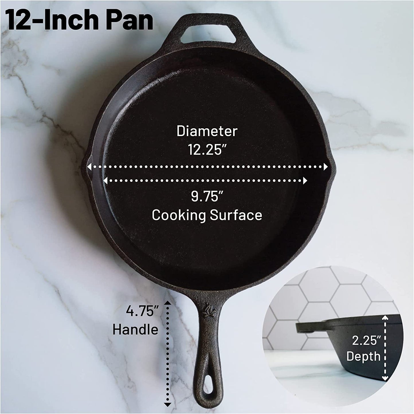 12 Inch round Large Pre-Seasoned Cast Iron Skillet