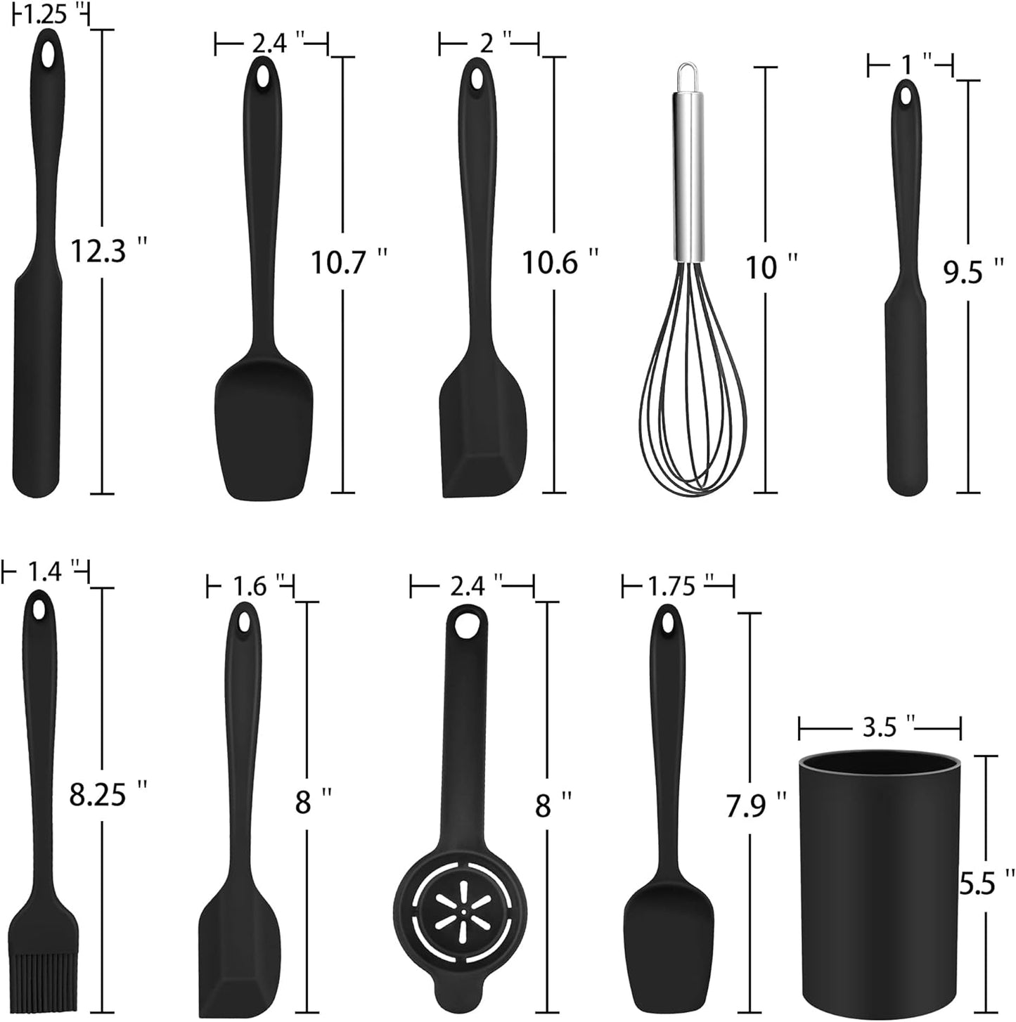 Silicone Spatula, 15 PCS Rubber Spatula Black Silicone Spatulas Heat Resistant for Non Stick Cookware, Baking Spatula Set with Holder & Measuring Spoons & Egg Separator, Healthy & Easy Clean