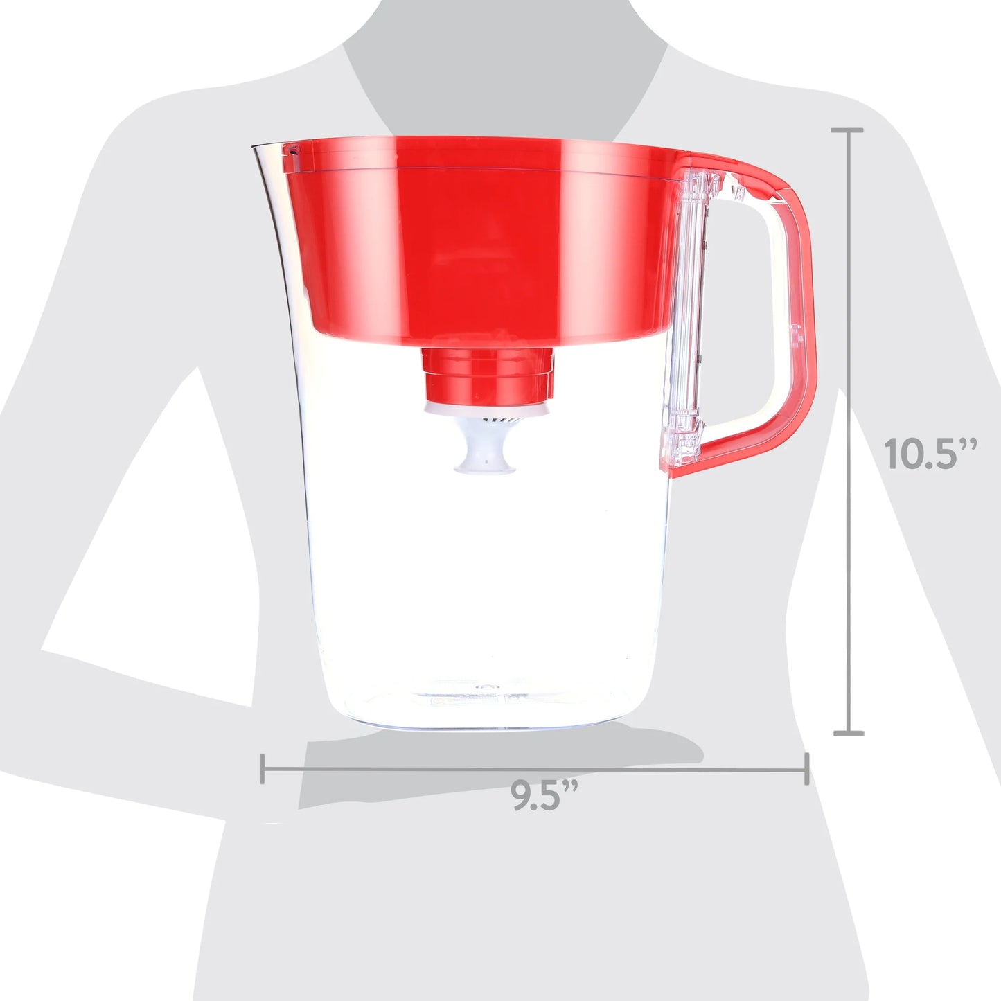 Large 10 Cup Red Huron Water Filter Pitcher with 1 Standard Filter, Made without BPA