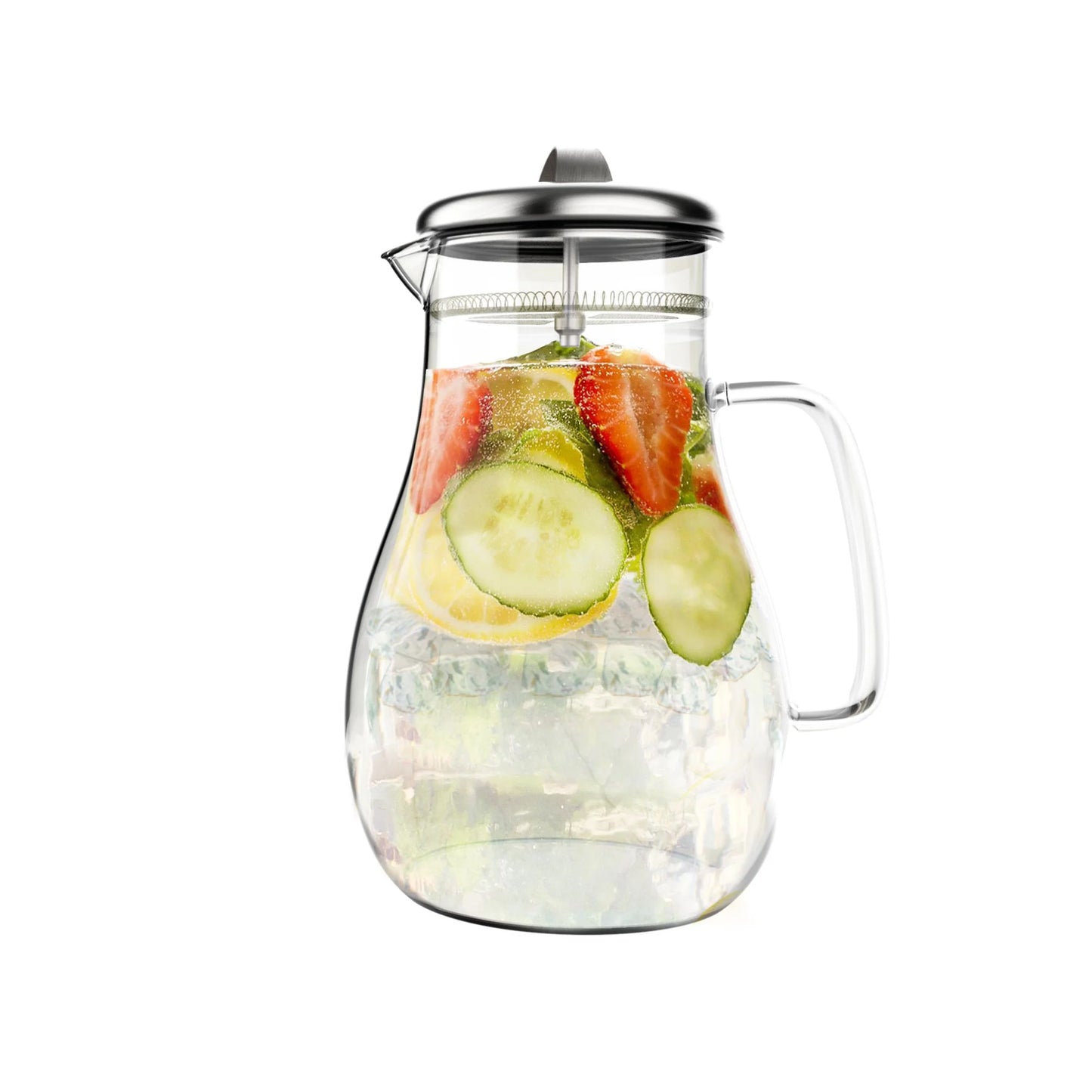 64Oz Hot, Cold Glass Pitcher Carafe with Stainless Steel Filter Lid by