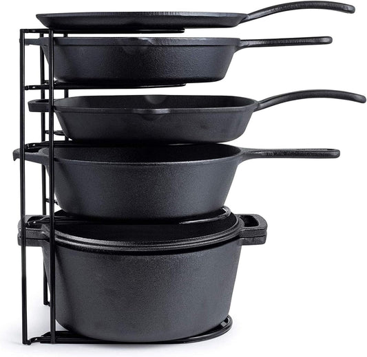 Heavy Duty Pots and Pans Organizer - Extra Large 5-Tier Rack - Holds Cast Iron Skillets, Dutch Oven - Durable Construction - Space Saving Kitchen Storage - No Assembly Required - Black 15.4"