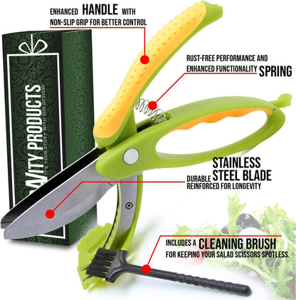 Salad Scissor Chopper, Stainless Steel Vegetable Slicer and Fruit Cutter, Salad Chopper, Heavy Duty Kitchen Salad Scissors, Multifunction Double Blade Salad Cutting Tool Ner Large or Snap Cutter