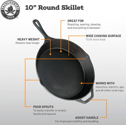 12 Inch round Large Pre-Seasoned Cast Iron Skillet