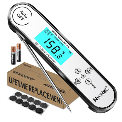 Digital Cooking Thermometer, Accurate & Waterproof Instant Read Meat Thermometer with Backlit, Calibration, Probe, Food Thermometer for Kitchen, Grilling, Candy, BBQ, Oil Fry, Baking