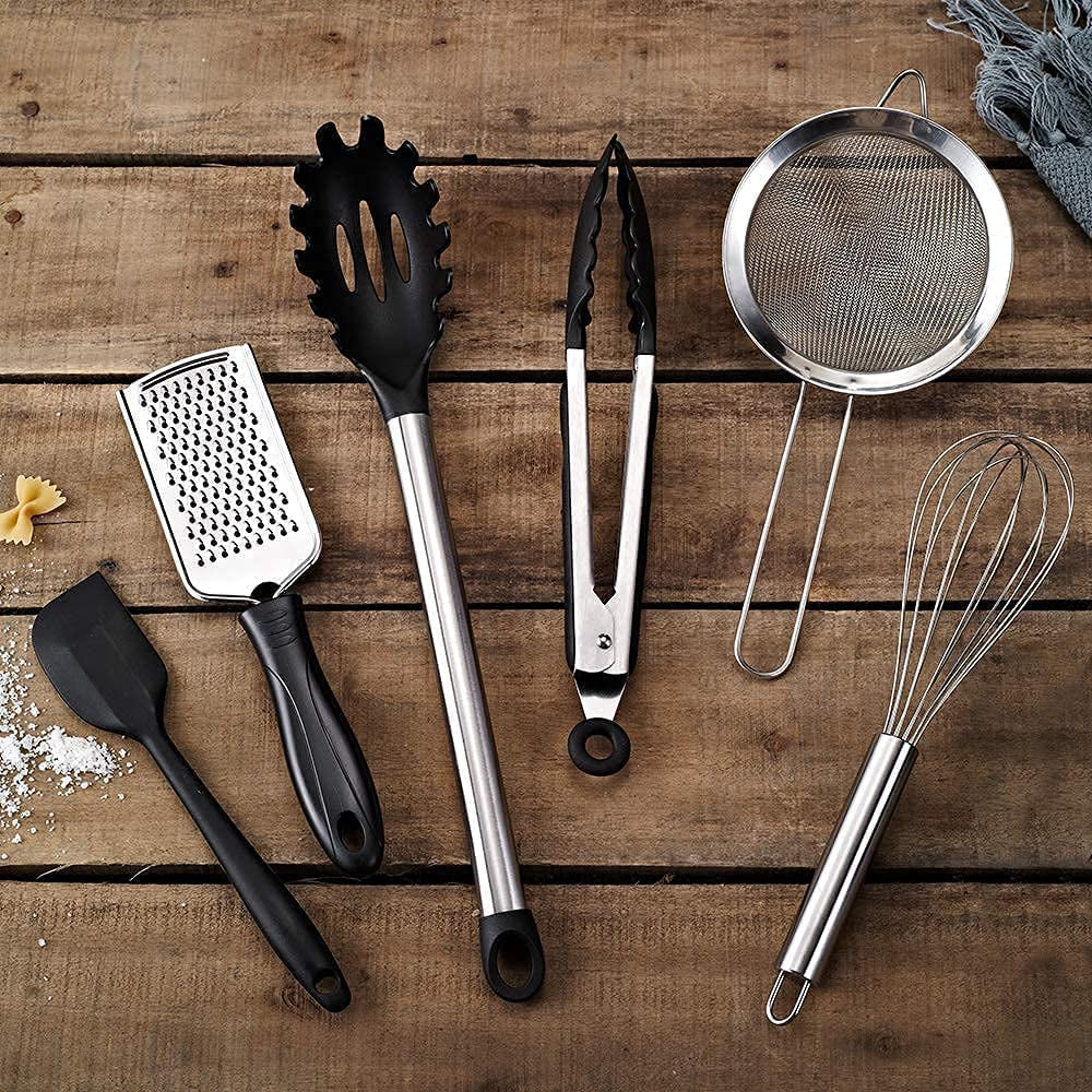 Veica,Kithcen Utensil Set 42 Cooking Utensils Set Nylon and Stainless Steel Utensils Set Kitchen Tool Set,Baking Set Kitchen Set Spatula Set Kitchen Gadgets Kitchen Tools Kitchen Accessories Black