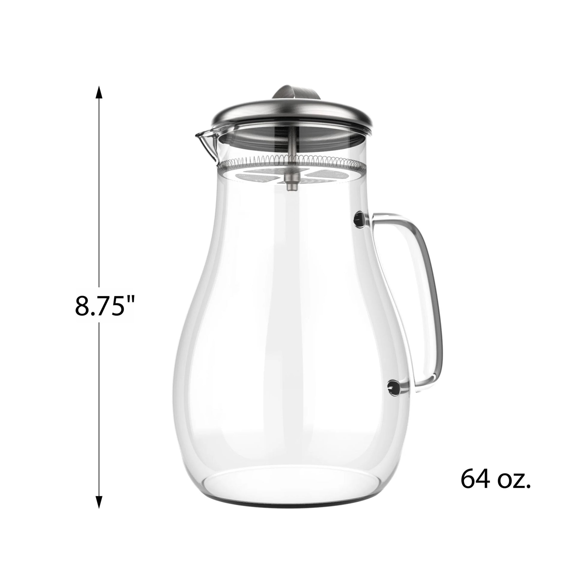 64Oz Hot, Cold Glass Pitcher Carafe with Stainless Steel Filter Lid by